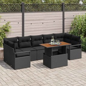 vidaXL Σετ Καναπέ Εξωτερικού Χώρου 8 pcs Μαύρο Μεγάλο Ρατάν και Υφάσμα