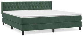 vidaXL Κρεβάτι Boxspring με Στρώμα Σκούρο Πράσινο 160x200εκ. Βελούδινο