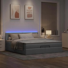 VidaXL Οθωμανικό κρεβάτι με στρώματα & LEDs Ανοιχτό γκρι ύφασμα