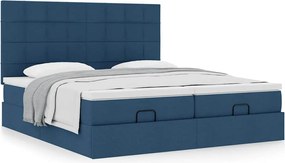 vidaXL Οθωμανικό κρεβάτι με στρώματα μπλε 200x200cm ύφασμα