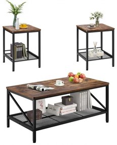 VEVOR 3 Pieces Living Room Table Sets 41.3 in Coffee Table with 2 End Tables