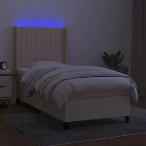 Κρεβάτι Boxspring με Στρώμα &amp; LED Κρεμ 80x200 εκ. Υφασμάτινο - Κρεμ