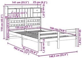 Κρεβάτι Βιβλιοθήκη Χωρίς Στρώμα Λευκό 135x190 εκ Μασίφ Πεύκο - Λευκό