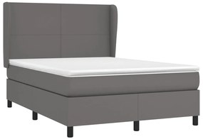vidaXL Κρεβάτι Boxspring με Στρώμα Γκρι 140x200εκ. από Συνθετικό Δέρμα
