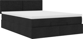 vidaXL Οθωμανικό κρεβάτι με στρώμα &amp; LEDs Μαύρο 140x190 cm Ύφασμα