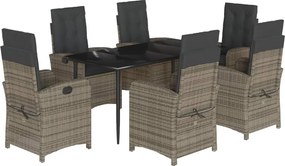 vidaXL Σετ Τραπεζαρίας Κήπου 7 τεμ. Γκρι Συνθ. Ρατάν με Μαξιλάρια
