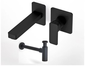 Eurorama Quadra Black Matt Μπαταρία Νιπτήρος Εντοιχισμού 2 Οπών+Σιφών