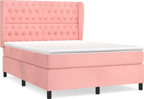 vidaXL Κρεβάτι Boxspring με Στρώμα Ροζ 140x190 εκ. Βελούδινο