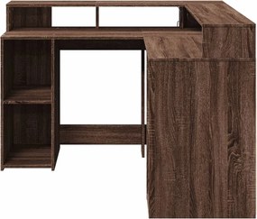 vidaXL Γραφείο με LED Καφέ δρυς 130x130x91 εκ. Επεξεργ. Ξύλο
