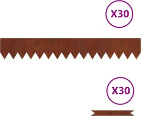 vidaXL Περίγραμμα γκαζόν 30 pcs 100 x 0,05 x 15 εκ Σκ rusty