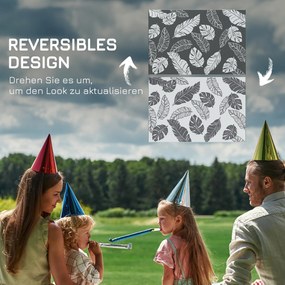 Εξωτερικό Χαλί Διπλής Όψης, Αδιάβροχο, Μοτίβο Φύλλων, 182x274cm, Γκρι/Λευκό