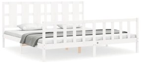 vidaXL Πλαίσιο Κρεβατιού με Κεφαλάρι Λευκό 180x200 εκ. Μασίφ Ξύλο