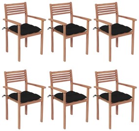 3072594 vidaXL Καρέκλες Κήπου Στοιβαζ. 6 τεμ. από Μασίφ Ξύλο Teak με Μαξιλάρια Μαύρο, 1 Τεμάχιο