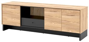 Τραπέζι Tv Fresno AL105, Ανοιχτό χρώμα ξύλου, Μαύρο, Ο αριθμός των θυρών: 2, Αριθμός συρταριών: 1, 163x54x40cm, 39 kg | Epipla1.gr