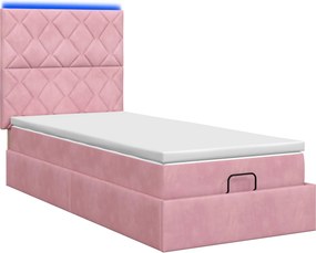 vidaXL Κρεβάτι Ottoman με Στρώμα και LED Ροζ 90 x 200 cm Βελούδο