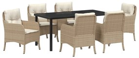 vidaXL Σέτ φαγητού για κήπο με μαξιλάρι 7 pcs Μπεζ Πολυ ράταν