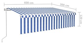 Τέντα Συρόμενη Αυτόματη με Σκίαστρο Μπλε / Λευκό 6 x 3 μ. - Μπλε