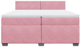 vidaXL Κρεβάτι Boxspring με Στρώμα Ροζ 200x200 εκ. Βελούδινο