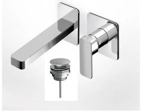 Eurorama Quadra Chrome Μπαταρία Νιπτήρος Εντοιχισμού 2 Οπών+Βαλβίδα clic-clac 144904-100 R0338-100