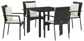vidaXL Σέτ φαγητού για κήπο με μαξιλάρι 5 pcs Μαύρο Πολυ ράταν