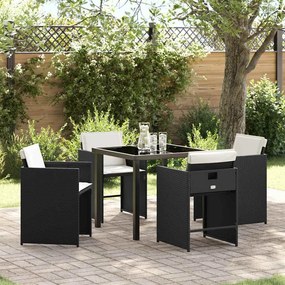 vidaXL Σέτ φαγητού για κήπο με μαξιλάρι 5 pcs Μαύρο Πολυ ράταν