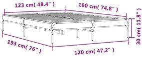 Πλαίσιο Κρεβατιού Καπνιστή Δρυς 120x190εκ. Επεξ. Ξύλο &amp; Μέταλλο - Καφέ