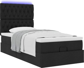 vidaXL Οθωμανικό κρεβάτι με στρώμα &amp; LEDs Μαύρο 100x200 cm Ύφασμα