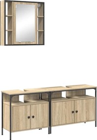 vidaXL Σετ Επίπλων Μπάνιου με ράφι 3 pcs Καφέ Επεξεργασμένο ξύλο