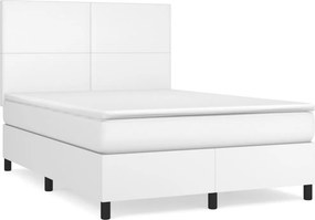 vidaXL Κρεβάτι Boxspring με Στρώμα Λευκό 140x190εκ.από Συνθετικό Δέρμα