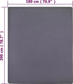vidaXL Σεντόνι με Λάστιχο Ανθρακί 180x200 εκ. Βαμβακερό Ζέρσεϊ