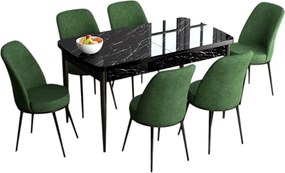 Extendable Dining Table &amp; Chairs Set (7 Pieces) Han - Black Marble, Khaki Black Marble
Khaki