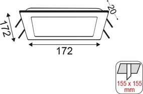 Τετράγωνο Χωνευτό LED Panel 14W με Ψυχρό Φως 6000K 17.2x17.2εκ.