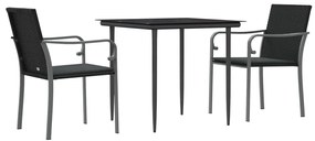 vidaXL Σετ Τραπεζαρίας Κήπου 3 τεμ. Συνθ. Ρατάν / Ατσάλι με Μαξιλάρια