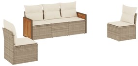 vidaXL Σετ Καναπέ Κήπου 5 τεμ. Μπεζ Συνθετικό Ρατάν με Μαξιλάρι