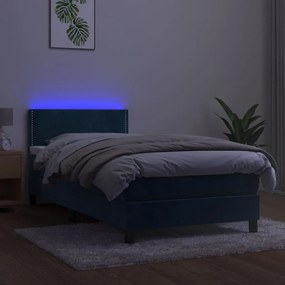 Κρεβάτι Boxspring με Στρώμα &amp; LED Σκ. Μπλε 80x200 εκ. Βελούδινο - Μπλε