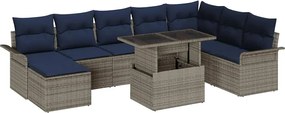 vidaXL Σετ Καναπέ Κήπου με μαξιλάρι 9 pcs Γκρι Πολυ Ρατάν
