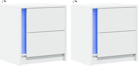vidaXL Κομοδίνα με Φώτα LED 2 τεμ. Λευκά από Επεξεργασμένο Ξύλο