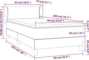 vidaXL Κρεβάτι Boxspring με Στρώμα Σκούρο Γκρι 90x200 εκ. Υφασμάτινο
