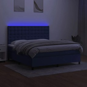 vidaXL Κρεβάτι Boxspring με Στρώμα &amp; LED Μπλε 160x200 εκ. Υφασμάτινο