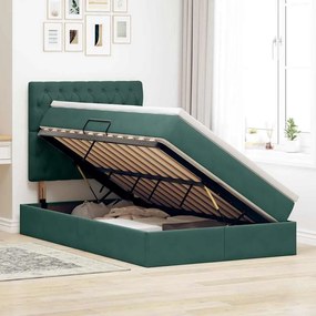 vidaXL Κρεβάτι με αποθηκευτικό χώρο και LED με στρώμα Σκούρο Πράσινο