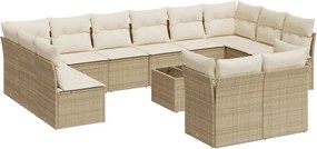 vidaXL Σετ Καναπέ Κήπου 13τεμ Μπεζ Συνθ. Ρατάν με Μαξιλάρια