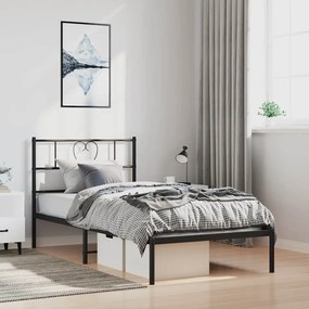 vidaXL Πλαίσιο Κρεβατιού με Κεφαλάρι Μαύρο 100 x 190 εκ. Μεταλλικό