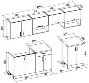 Σετ κουζίνας Houston 858, 260x60cm, 135 kg, Πάγκος, Ινοσανίδες μέσης πυκνότητας, Πλαστικοποιημένη μοριοσανίδα | Epipla1.gr