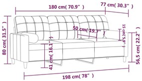 Καναπές Τριθέσιος Taupe 180 εκ. Υφασμάτινος με Μαξιλάρια - Μπεζ-Γκρι
