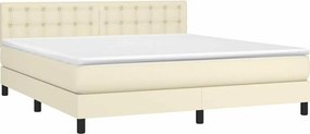 VidaXL Κρεβάτι Boxspring με Στρώμα & LED Κρεμ 180x200 εκ. Συνθ. Δέρμα