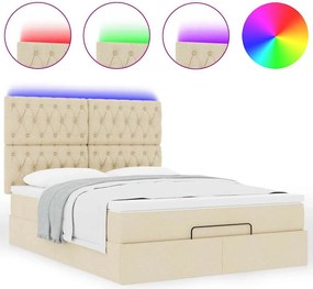 vidaXL Οθωμανικό κρεβάτι με στρώμα &amp; LEDs Cream 140x190cm Ύφασμα