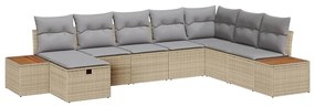 vidaXL Σετ Καναπέ Κήπου με μαξιλάρι 8 pcs Μπεζ Πολυ ράταν