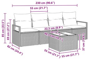 vidaXL Σετ Κήπου 5 κομματιών με Μαξιλάρια Γκρι Πολυ Ρατάν