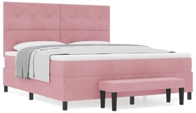 vidaXL Κρεβάτι με Βάση με Στρώμα & Παγκάκι Ροζ 180x200 εκ. Βελούδο