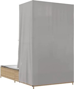 vidaXL Ξαπλώστρα Διπλή Μπεζ από Συνθετικό Ρατάν με Οροφή / Κουρτίνες